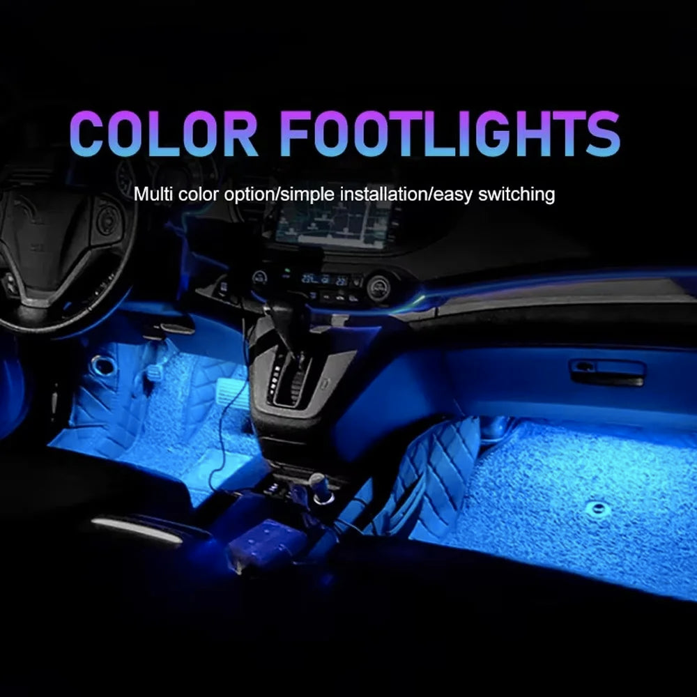 Kit de bandes lumineuses LED d’ambiance intérieure pour voiture 24 LED – Éclairage de pieds USB 5V – Lampe néon décorative d’atmosphère pour véhicule – Accessoire automobile