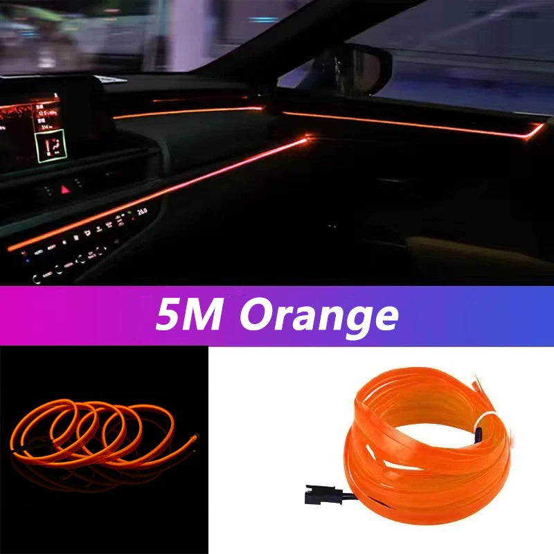 Bande lumineuse LED néon EL de 5 m pour intérieur de voiture – Éclairage d'ambiance flexible USB pour décoration automobile