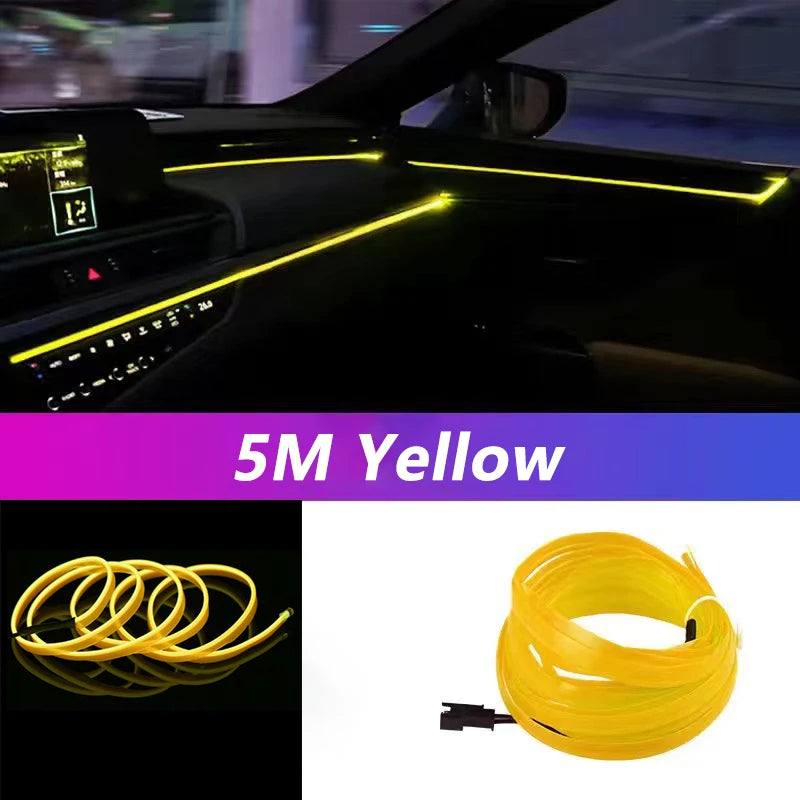 Bande lumineuse LED néon EL de 5 m pour intérieur de voiture – Éclairage d'ambiance flexible USB pour décoration automobile