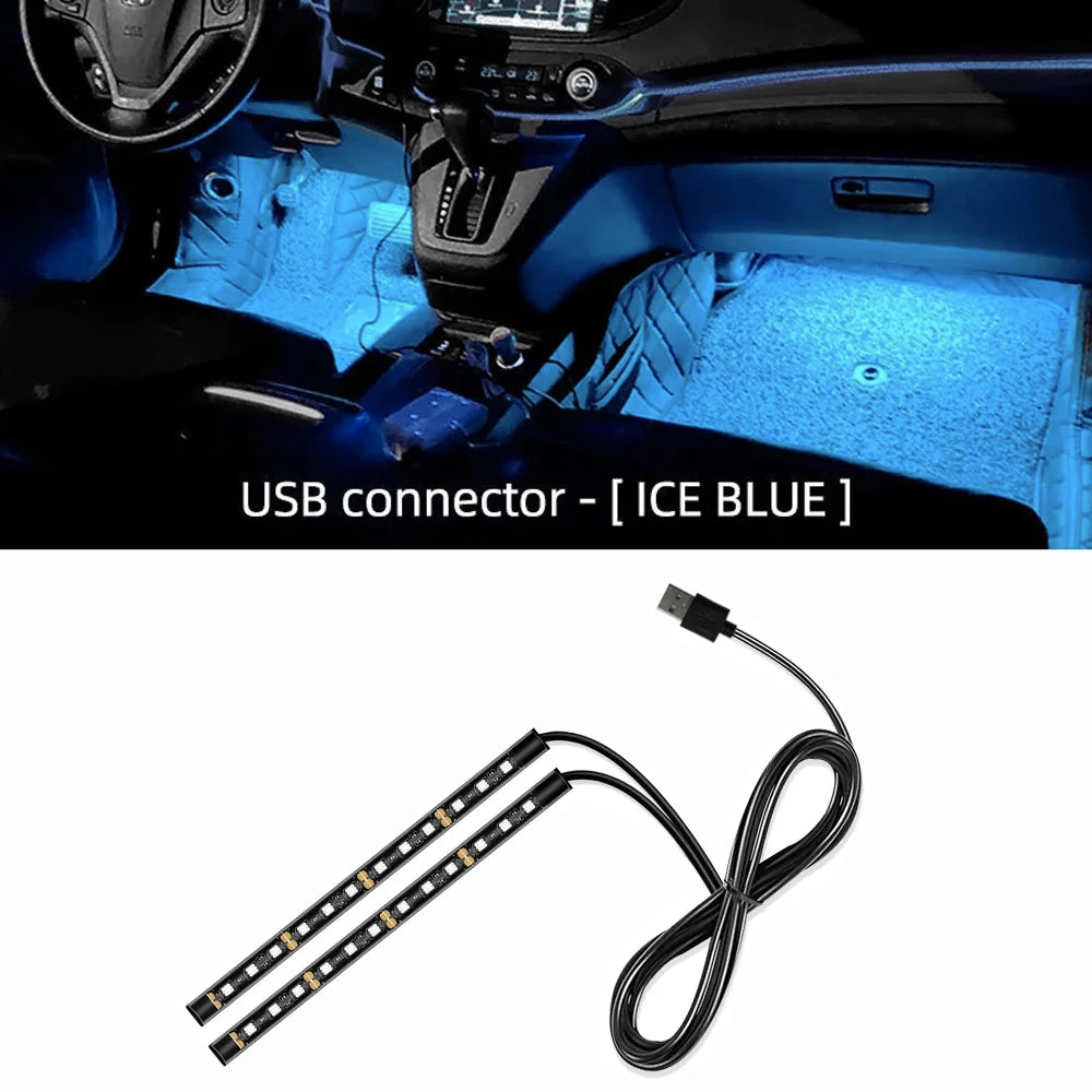 Kit de bandes lumineuses LED d’ambiance intérieure pour voiture 24 LED – Éclairage de pieds USB 5V – Lampe néon décorative d’atmosphère pour véhicule – Accessoire automobile