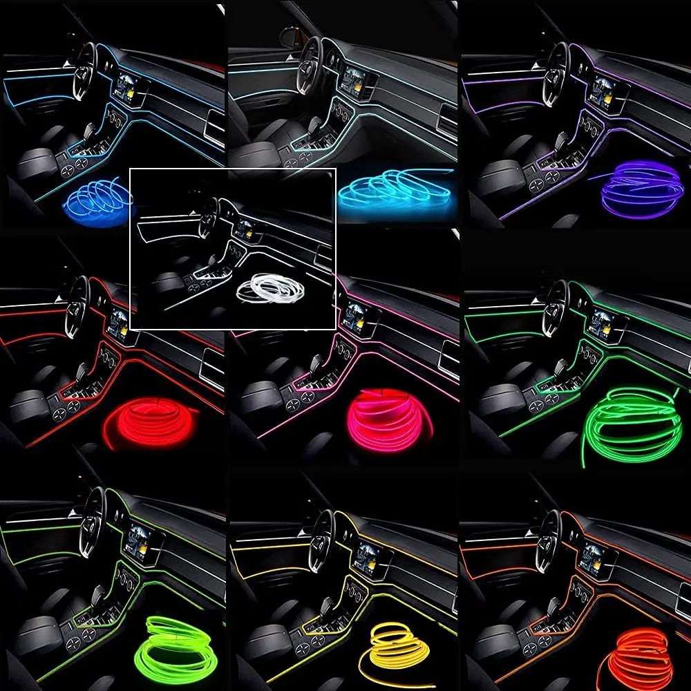 Bande lumineuse LED néon EL de 5 m pour intérieur de voiture – Éclairage d'ambiance flexible USB pour décoration automobile