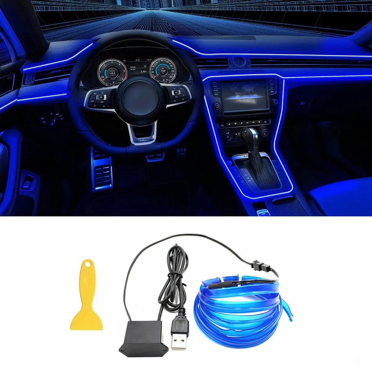 Bande lumineuse LED néon EL de 5 m pour intérieur de voiture – Éclairage d'ambiance flexible USB pour décoration automobile