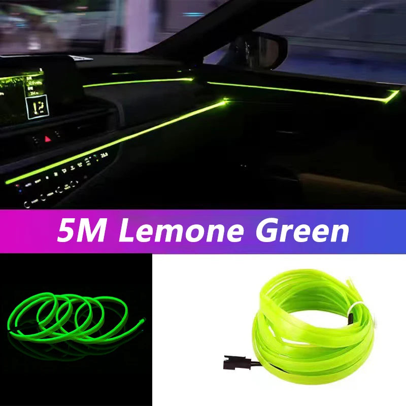 Bande lumineuse LED néon EL de 5 m pour intérieur de voiture – Éclairage d'ambiance flexible USB pour décoration automobile