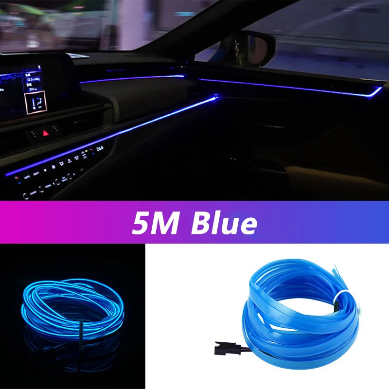Bande lumineuse LED néon EL de 5 m pour intérieur de voiture – Éclairage d'ambiance flexible USB pour décoration automobile