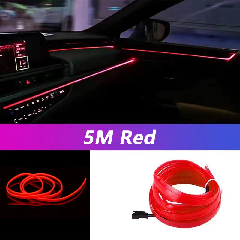 Bande lumineuse LED néon EL de 5 m pour intérieur de voiture – Éclairage d'ambiance flexible USB pour décoration automobile