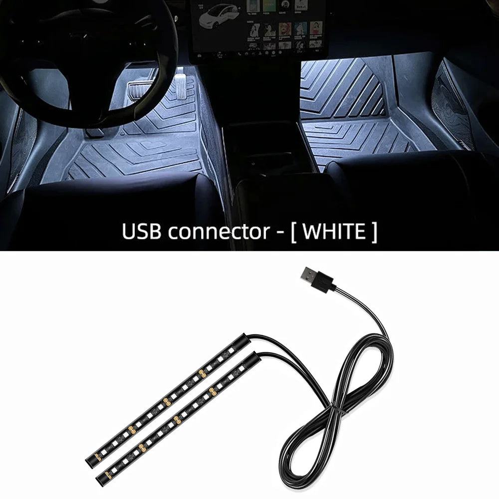 Kit de bandes lumineuses LED d’ambiance intérieure pour voiture 24 LED – Éclairage de pieds USB 5V – Lampe néon décorative d’atmosphère pour véhicule – Accessoire automobile