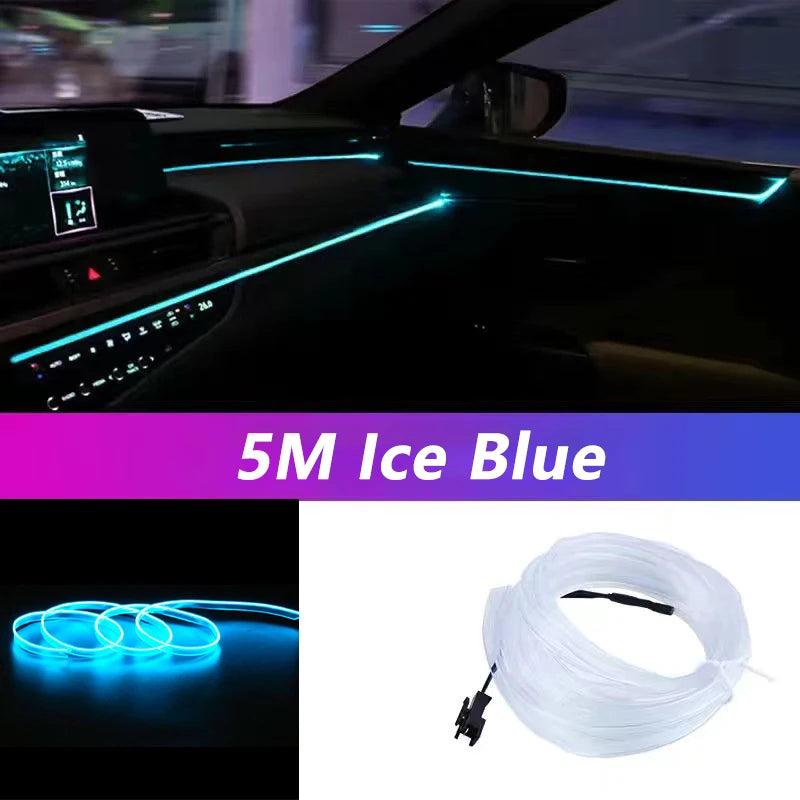 Bande lumineuse LED néon EL de 5 m pour intérieur de voiture – Éclairage d'ambiance flexible USB pour décoration automobile