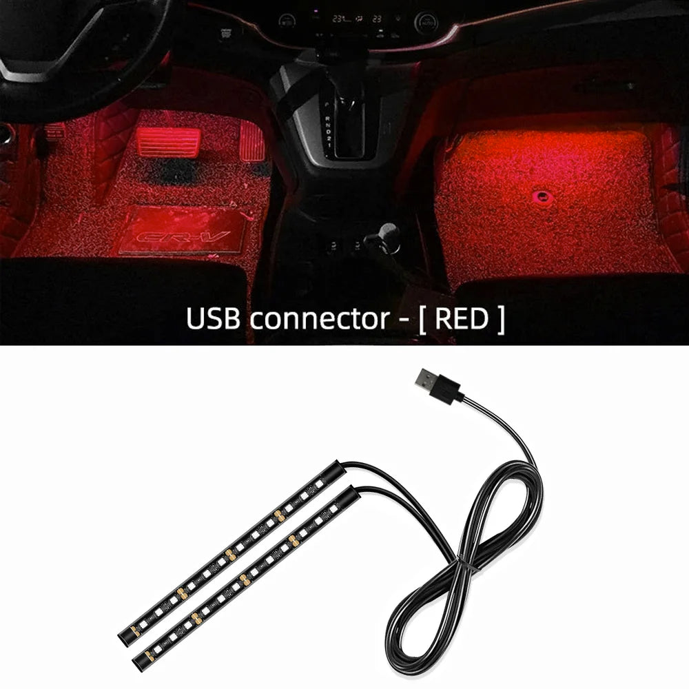 Kit de bandes lumineuses LED d’ambiance intérieure pour voiture 24 LED – Éclairage de pieds USB 5V – Lampe néon décorative d’atmosphère pour véhicule – Accessoire automobile