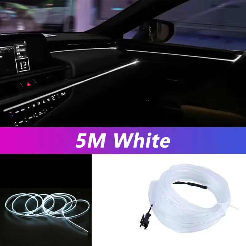 Bande lumineuse LED néon EL de 5 m pour intérieur de voiture – Éclairage d'ambiance flexible USB pour décoration automobile