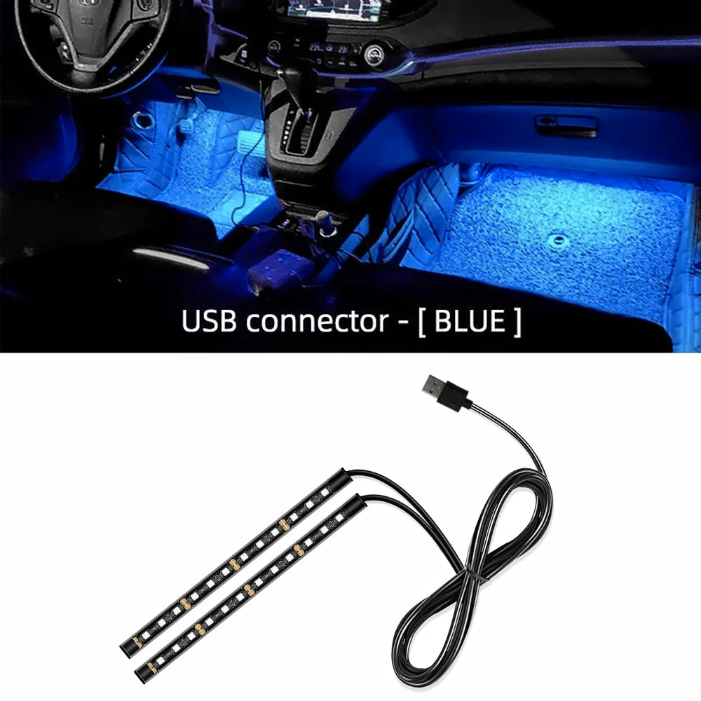 Kit de bandes lumineuses LED d’ambiance intérieure pour voiture 24 LED – Éclairage de pieds USB 5V – Lampe néon décorative d’atmosphère pour véhicule – Accessoire automobile