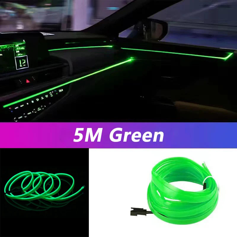 Bande lumineuse LED néon EL de 5 m pour intérieur de voiture – Éclairage d'ambiance flexible USB pour décoration automobile