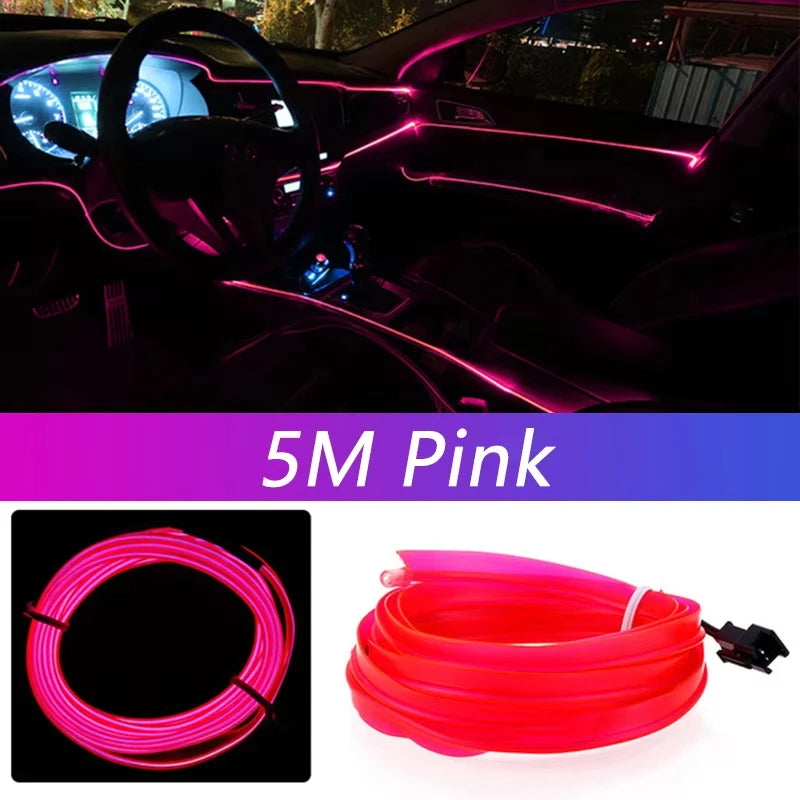 Bande lumineuse LED néon EL de 5 m pour intérieur de voiture – Éclairage d'ambiance flexible USB pour décoration automobile