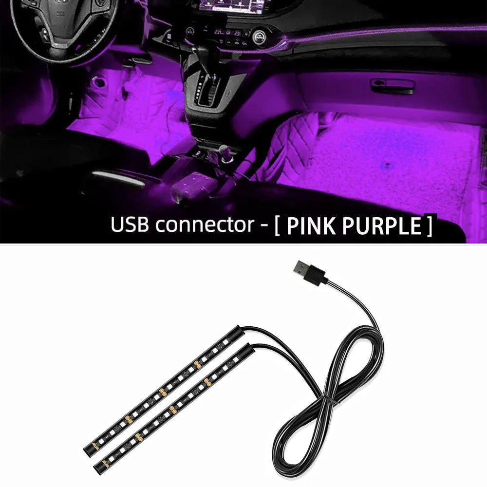 Kit de bandes lumineuses LED d’ambiance intérieure pour voiture 24 LED – Éclairage de pieds USB 5V – Lampe néon décorative d’atmosphère pour véhicule – Accessoire automobile