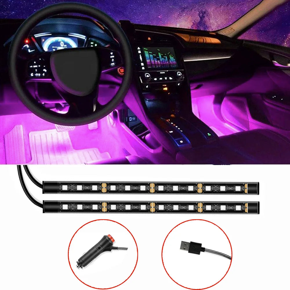 Kit de bandes lumineuses LED d’ambiance intérieure pour voiture 24 LED – Éclairage de pieds USB 5V – Lampe néon décorative d’atmosphère pour véhicule – Accessoire automobile